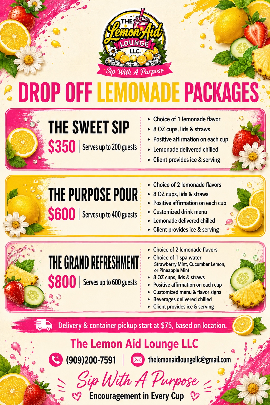 Drop Off Lemonade Packages flyer for The Lemon Aid Lounge LLC
