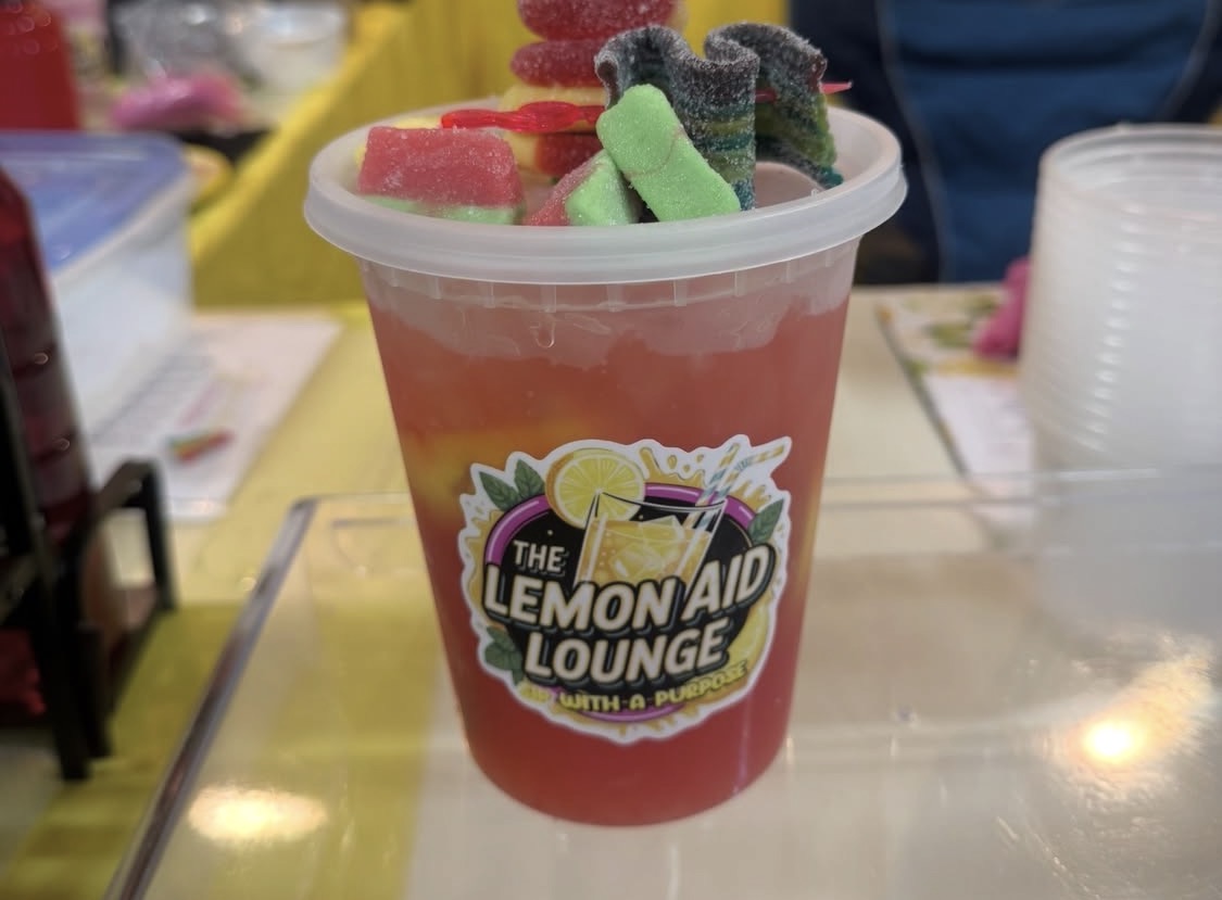 A real branded Lemon Aid Lounge lemonade served in the company’s clear container cup